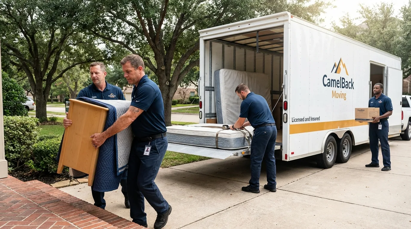 Crew loading residential truck for cross-state move from Descanso, CA